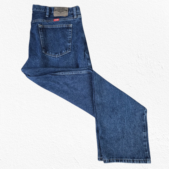 90s Vintage Wrangler Dark Wash Relaxed Fit High Rise Straight Jeans Size 40 x 32 - Picture 6 of 8